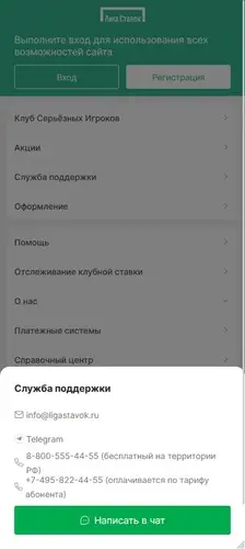 Способы связи с техподдержкой Лиги Ставок