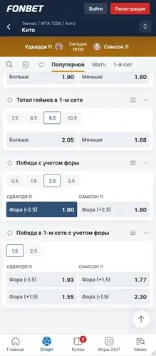 Пример ставки минусовой форы на теннис