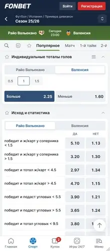 Пример ставки на Индивидуальный тотал 2 больше 1