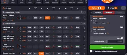 Интерфейс Winline и пример купона ставки