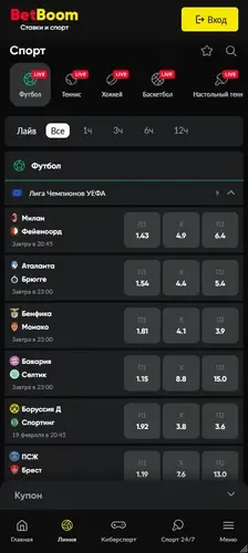 Линия в букмекерской конторе БетБум