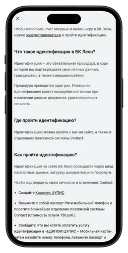 Идентификация в БК Леон