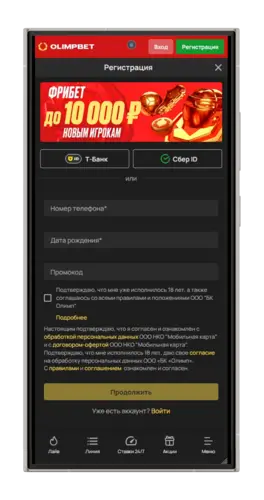 Поле для ввода промокода в Олимп