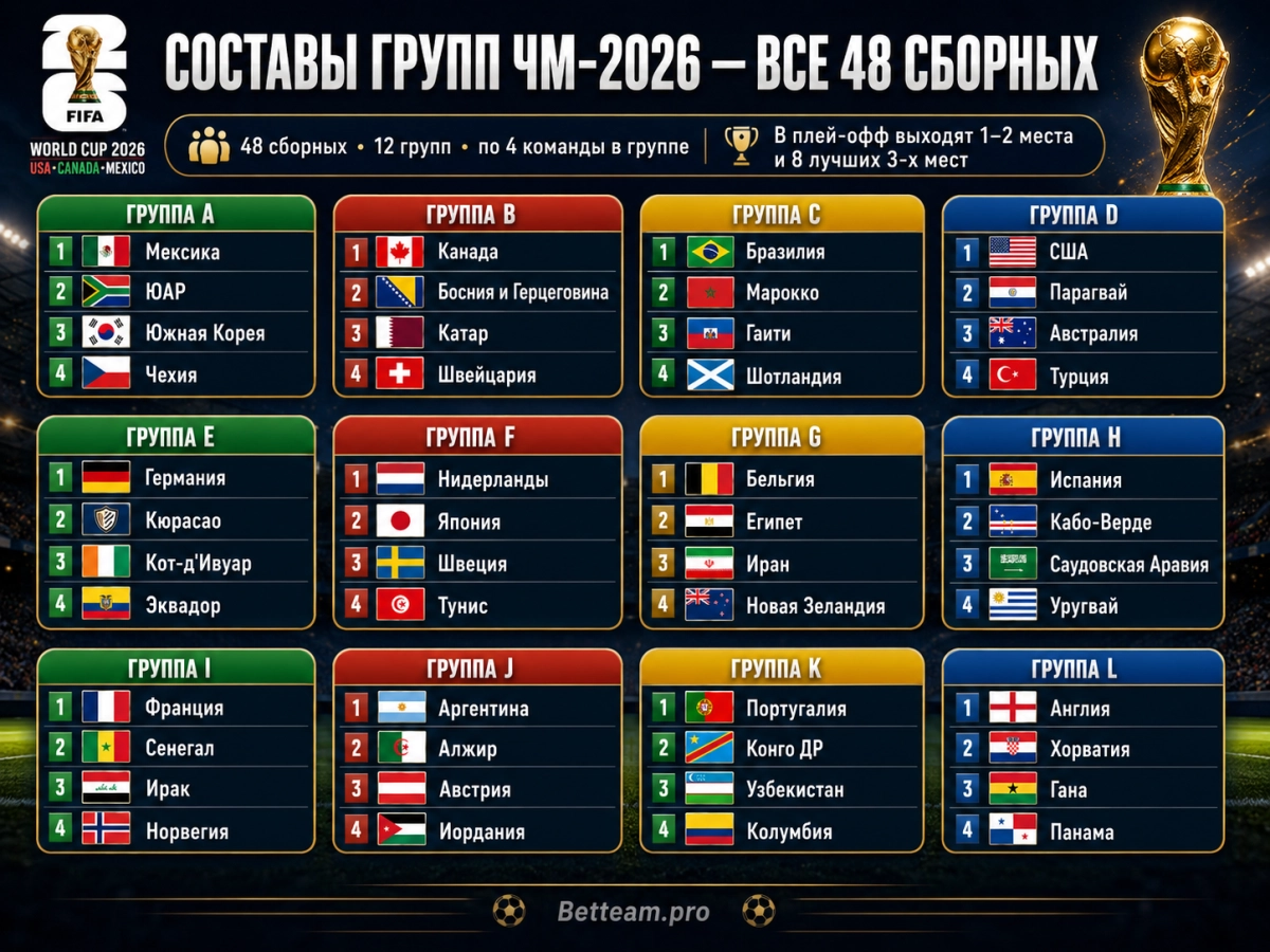 Составы групп ЧМ-2026 — все 48 сборных